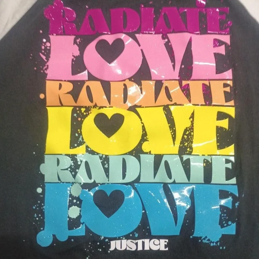 Justice Radiate Love Graphic Raglan T-Shirt XL (16/18)